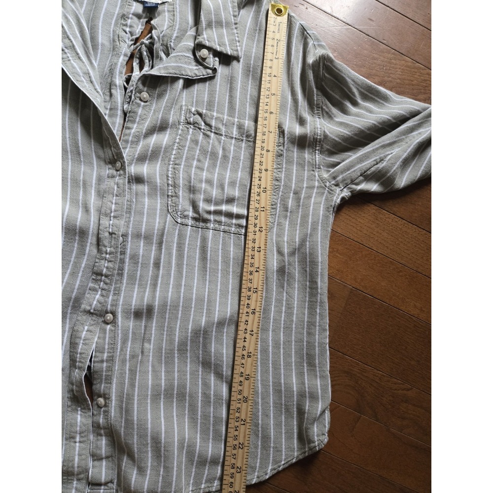 AE Long Sleeve Tie Back Buttonn Up Shirt Medium Striped Cotton Oversized Relaxed - Picture 8 of 9